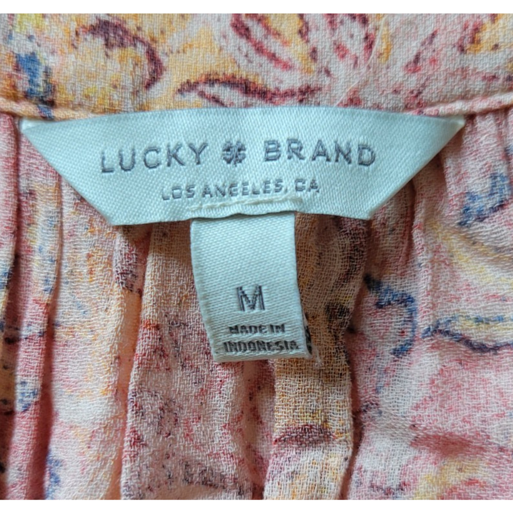 Lucky Brand Womens M Peach Floral Paisley Bell Sleeve Boho Blouse Viscose - Picture 5 of 7
